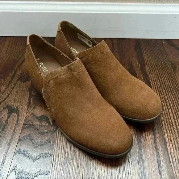 TOMS Women Shaye Brown Suede Low Ankle Loafer Block Heel Bootie 10012472 Size 6 - Picture 2 of 16